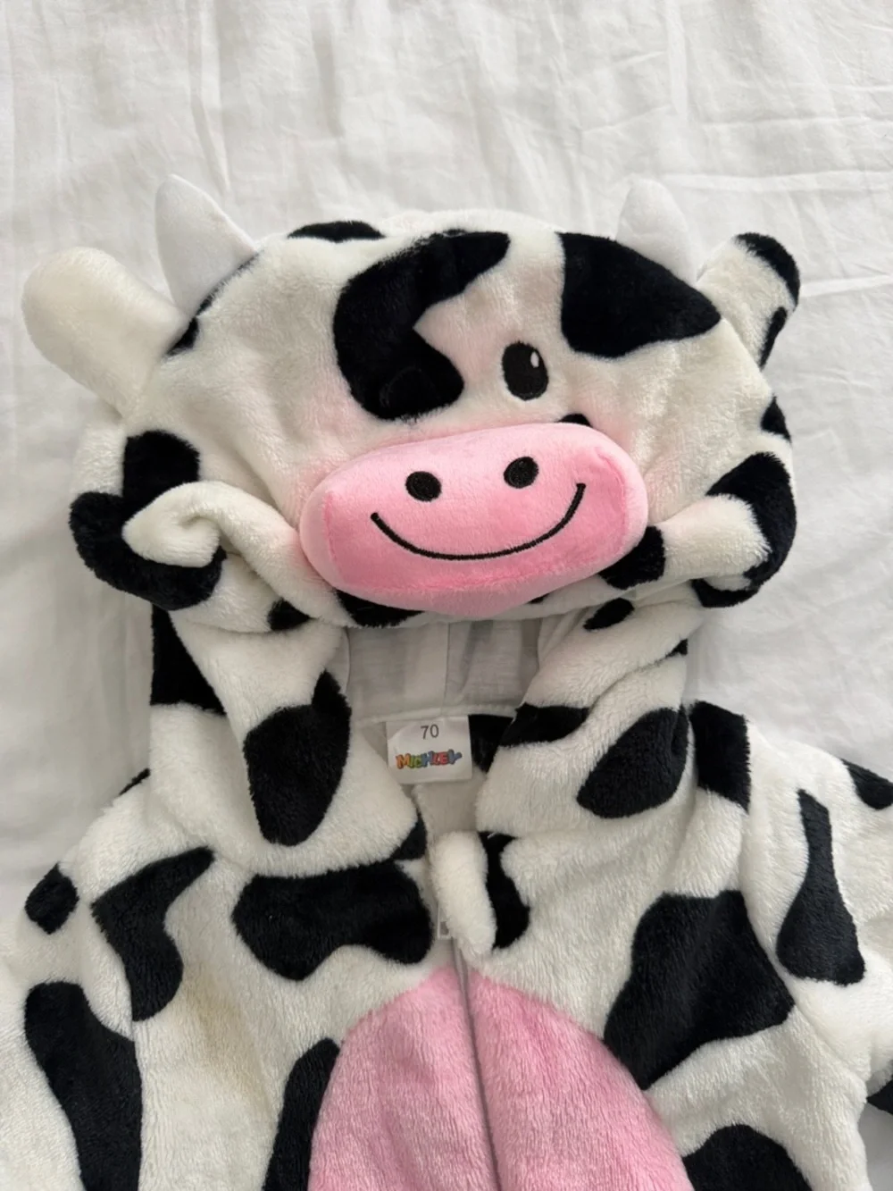 Kids Cow Fleece One-Piece Romper with Hood - Pink & Black